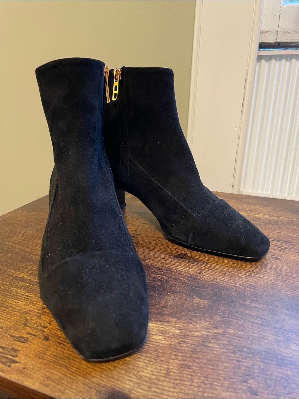 Hermes Black Suede Ankle Booties with Gold Zip